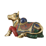 Brass Nandi Statue with Stonework | 15" x 21" x 11" | 22.5 kg | Intricate Stone Inlay | Traditional Hindu Temple Bull Sculpture | Sacred Art | Jaipurio